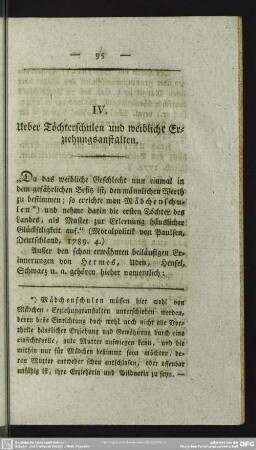 IV. Ueber Töchterschulen und weibliche Erziehungsanstalten