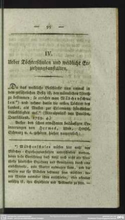 IV. Ueber Töchterschulen und weibliche Erziehungsanstalten