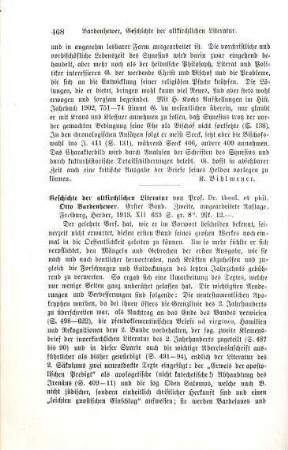 468-470 [Rezension] Bardenhewer, Otto, Vom Ausgang des apostolischen Zeitalters bis zum Ende des zweiten Jahrhunderts