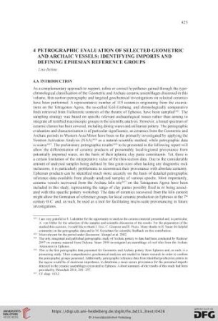 4. Petrographic evaluation of selected Geometric amd Archaic vessels: identifying imports and defining Ephesian reference groups (L. Betina)