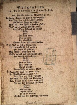 Morgenlied zur Begrüßung des Jubelfestes