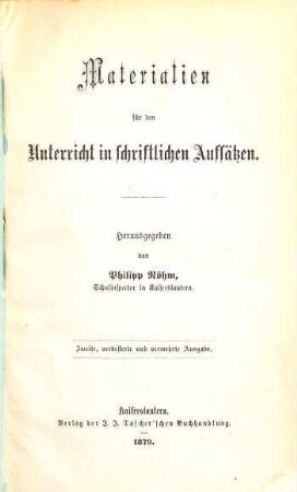 Materialien für den Unterricht in schriftlichen Aufsätzen