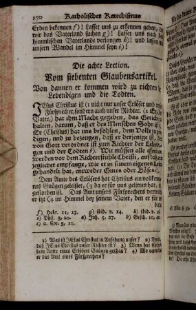 Die achte Lection. Vom siebenten Glaubensartikel. - Die dreyzehnte Lection. Vom zwölften Glaubensartikel.