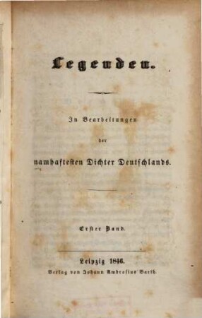Legenden : in Bearbeitungen der namhaftesten Dichter Deutschlands, 1