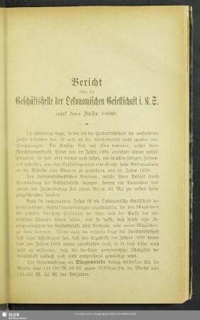 Bericht über die Geschäftsstelle der Oekonomischen Gesellschaft i. K. S. auf das Jahr 1899