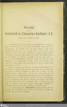 Bericht über die Geschäftsstelle der Oekonomischen Gesellschaft i. K. S. auf das Jahr 1899