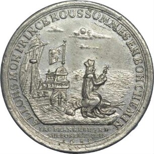 König Jakob II. - satierische Medaille auf die Geburt des Prinzen James und dessen Flucht nach Frankreich