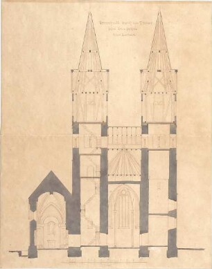 Dolmetsch, Heinrich; Murrhardt ; Ev. Stadtkirche, Restaurierung - Alter Zustand - Türme Ostseite (Querschnitt)