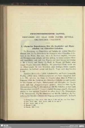 Zweiunddreissigstes Capitel. Verfahren auf Glas oder Papier mittels Chlorsilber-Collodion