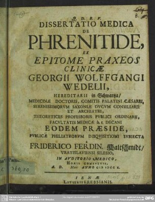 Dissertatio Medica De Phrenitide