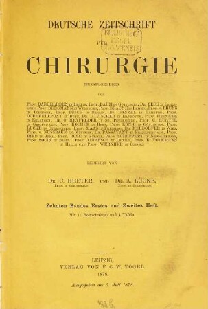 Deutsche Zeitschrift für Chirurgie, 10. 1878