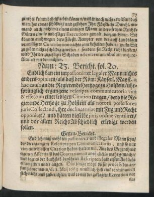 Num: 23. Bericht. fol. 20.