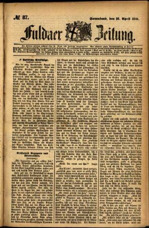 Ausgabe vom Samstag, den 16. April 1881.