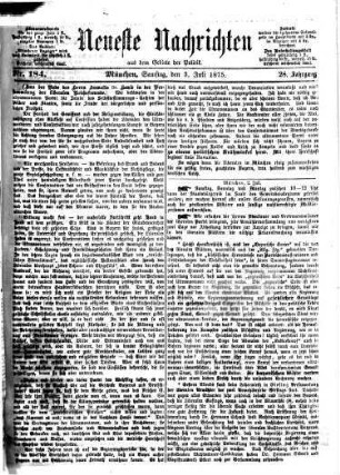 Neueste Nachrichten aus dem Gebiete der Politik. 1875 = Jg. 28, 7 - 10 = 1. 7. - 5. 10
