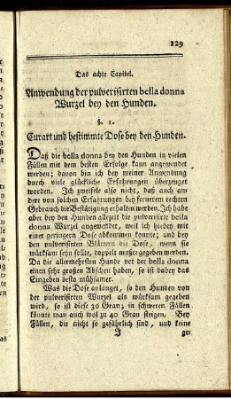 Das achte Capitel. Anwendung der pulverisirten bella donna Wurzel bey den Hunden