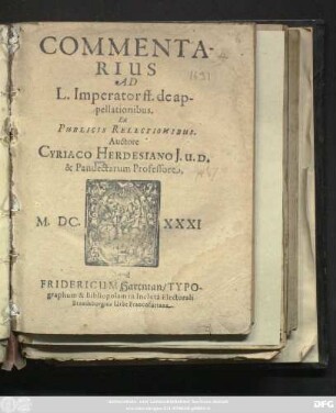 Commentarius Ad L. Imperator ff. de appellationibus : Ex Publicis Relectionibus