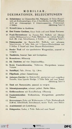 Mobiliar, Dekorationen, Beleuchtungen (Nr. 46-72)