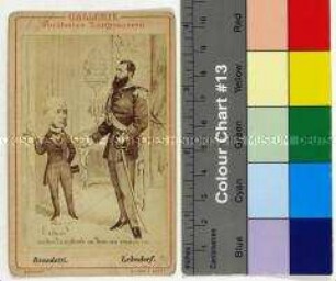 Sammelkarte zur Emser Audienz - Graf von Lehndorff, der dem französischen Botschafter Vincent Graf Benedetti die Tür weist