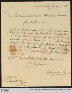 Korrespondenz Karl Christian von Berckheim / Carl Ullmann: Brief von Karl Christian von Berckheim an Carl Ullmann