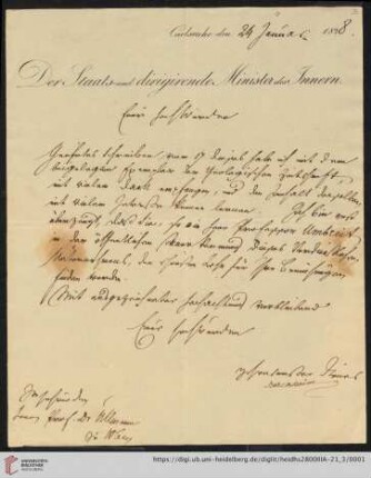 Korrespondenz Karl Christian von Berckheim / Carl Ullmann: Brief von Karl Christian von Berckheim an Carl Ullmann