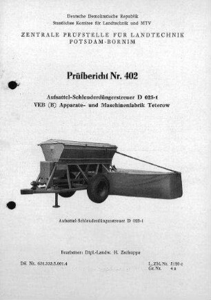 Aufsattel-Schleuderdüngerstreuer D 025/1
