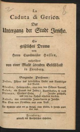 La Caduta di Gerico : Ein geistliches Drama