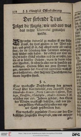 Der siebende Titul: Folget die Anzeig / wie und aus was das rechte Universal gemachet werde