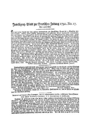 Intelligenz-Blatt zur Deutschen Zeitung 1790. No. 17