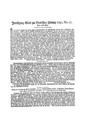 Intelligenz-Blatt zur Deutschen Zeitung 1790. No. 17
