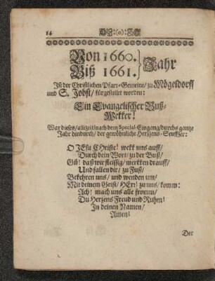 Von 1660. Biß 1661. Jahr