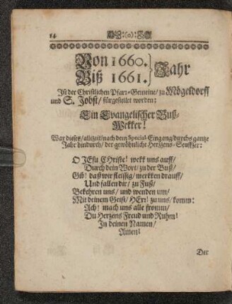 Von 1660. Biß 1661. Jahr
