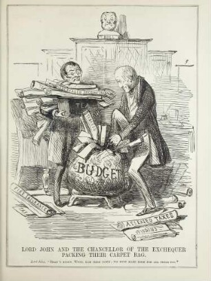 Lord John and the chancellor of the exchequer packing their carpet bag