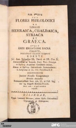 Tsofnat pakaḥ Seu Flores Philologici Ex Linguis Hebraica, Chaldaica, Syriaca Et Graeca : Atque Omni Eruditione Sacra Collecti