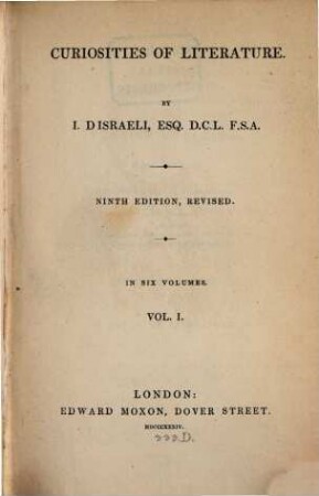 Curiosities of Literature : in Six Volumes, 1