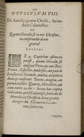 Opusculum VIII. De Auxilijs gratiæ Hristi, secundum Caluinistas.