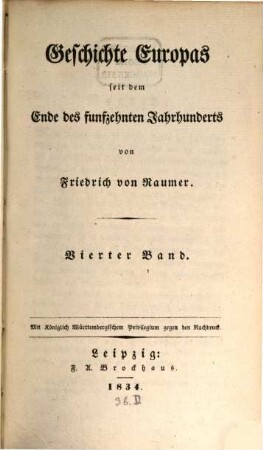 Geschichte Europas seit dem Ende des funfzehnten Jahrhunderts, 4. [Frankreich und England vom Tode Heinrichs IV (1610) und der Elisabeth (1603), bis zum Tode Mazarins (1661) und der Herstellung Karls II (1660)]
