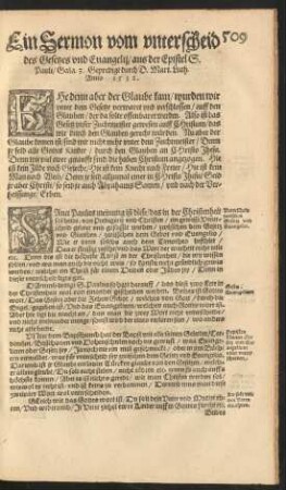 Ein Sermon vom unterscheid des Gesetzes und Evangelii ...
