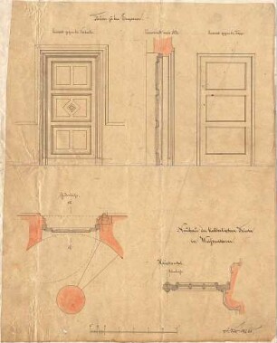 Voit, August von; Weißenhorn; Pfarrkirche - Emporen - Türen (Grundrisse, Ansichten, Querschnitt, Längsschnitt)