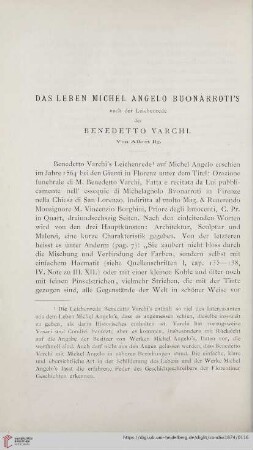 Das Leben Michael Angelo Buonarroti's nach der Leichenrede des Benedetto Varchi
