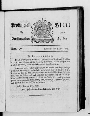Num. 27, Ausgabe vom 7. Juli 1819