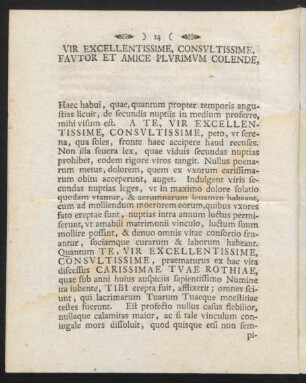 Vir Excellentissime, Consultissime, Fautor Et Amice Plurimum Colende, ...
