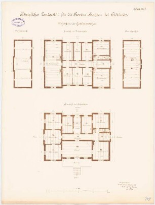 Königliches Landgestüt für die Provinz Sachsen, Kröllwitz Wohnhaus des Gestütsvorstehers: Grundriss EG, DG, Drempelgeschoss, 1:100
