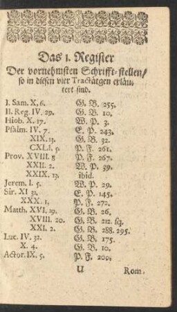 Das 1. Register Der vornehmsten Schrifft-stellen/ so in diesen vier Tractätgen erläutert sind.