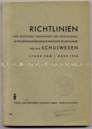 Verwaltungsvorgaben für die Volks- und Schulbildung in der sowjetischen Besatzungszone Deutschlands