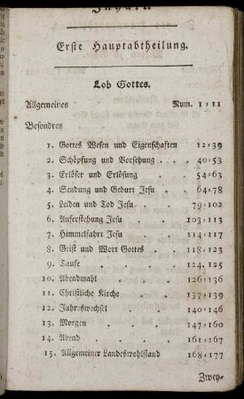 Inhalt. Erste Hauptabtheilung – Zweyte Hauptabtheilung