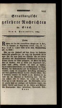 89. Stück, den 6. November, 1784.