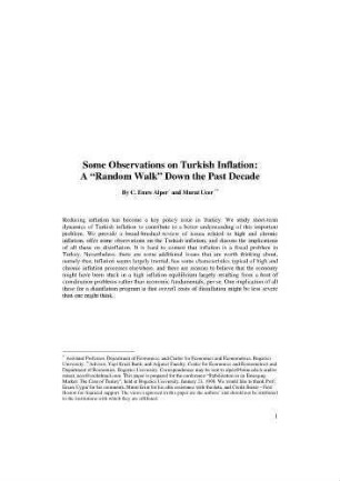 Some Observations on Turkish Inflation: A Random Walk Down the Past Decade