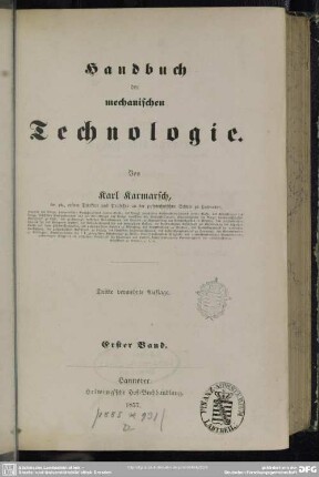 1: Handbuch der mechanischen Technologie