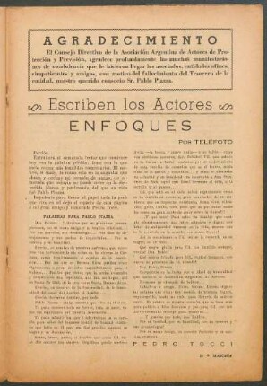 Escriben los Actores : Enfoques por Telefoto