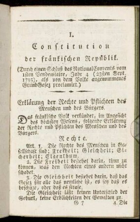 I. Constitution der fränkischen Republik.